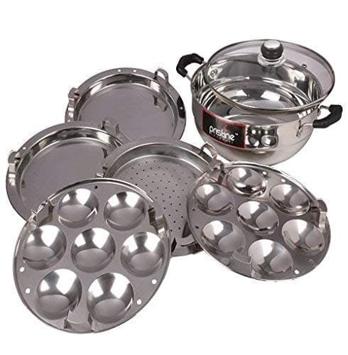 G Looks Induction Compatible Stainless Steel Sandwich Base Multi Purpose Kadai with Glass Lid and 5 Plates, 27 cm, Silver