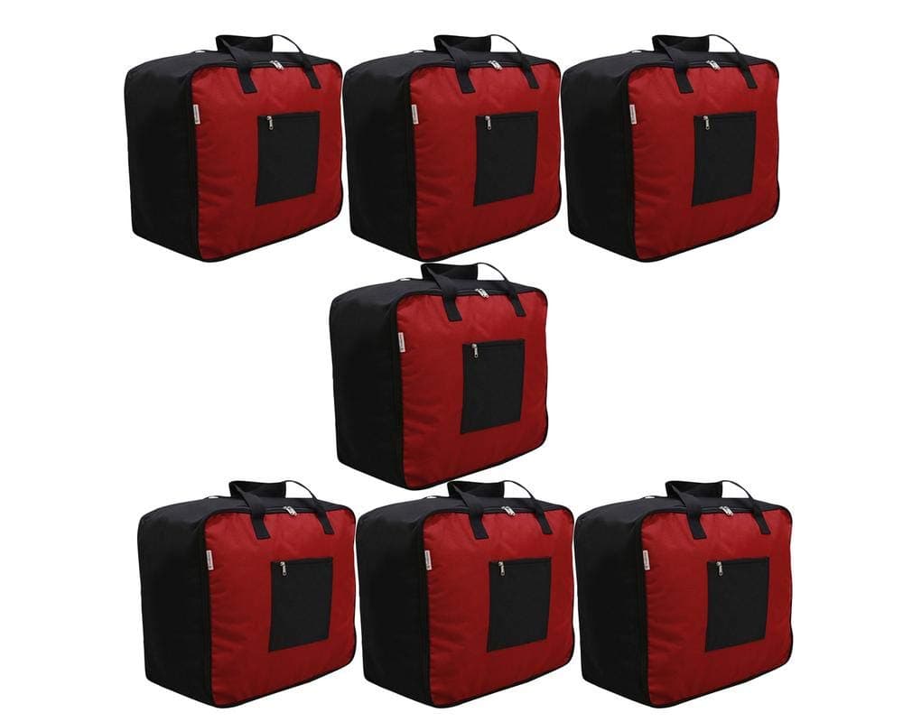 Marine Pearl Tear Resistant Polyster Jumbo Foldable Storage Bag Organizer for Clothes (7 Pack), Extra 20% More Storage Space, Double Zip & Outer Zipper Pocket & Strong Handles (Rustic Red)