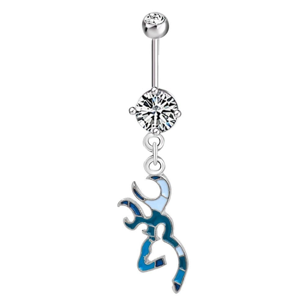 Cute Deer Crystal Blue Belly Button Ring Dangle 316L Surgical Steel Body Jewelry Piercing