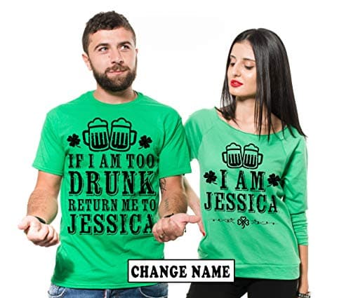 Personalized ST Patrick's Day Shirts Couple Matching Custom Name Shirts French Terry 3/4 Sleeve Top Green Party Shirts