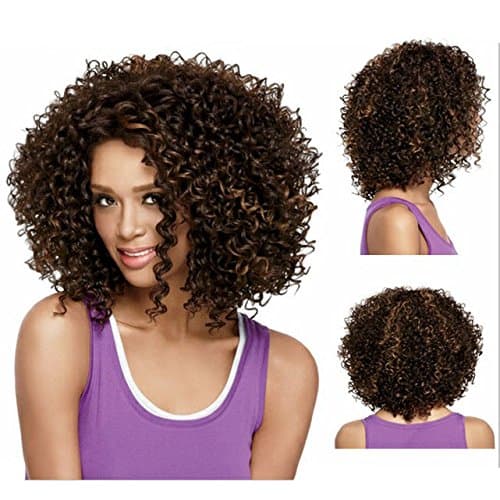 Y demand Afro Sexy Wig Medium Long Brown Kinnky Curly Synthetic Wigs For Black Women None Lace Wigs