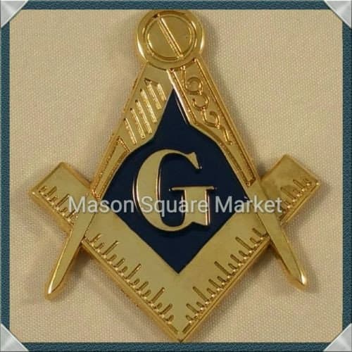 Freemason Masonic Square and Compass Car Emblem Gold & Blue Tone