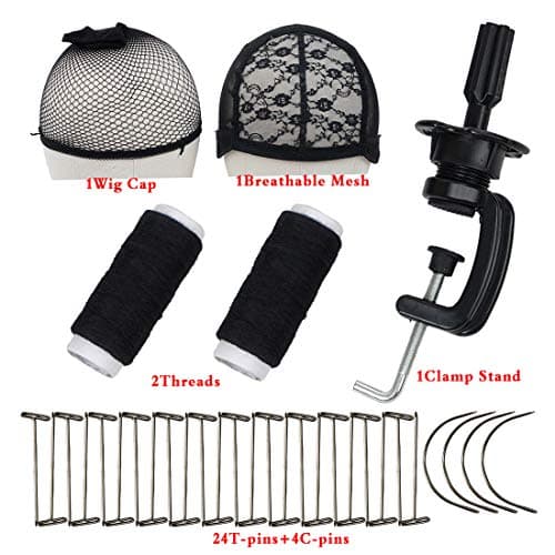 YEBO A Wig Cap, A Breathable Mesh, 4C-shaped Pins and 24 T-shaped Pins and 2 Theads for Wig Making (Mixed)