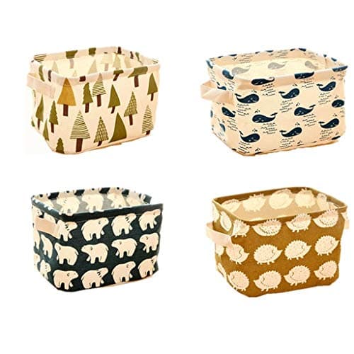 Hunter Raman 4Pack Stationery Handicraft Foldable Storage Bins Basket Linen Fabric Canvas Storage Baskets Organizers for Shelves Baby Toys Makeup Books