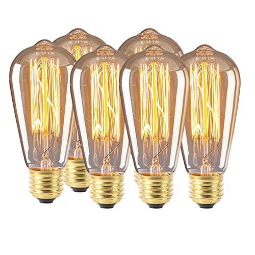 Retro Edison Light Bulb 40w/60w Retro Vintage ST64 E27 Screw 220V Tungsten Light Glass Antique Light - 6 Pack E27 Screw Port 220V Tungsten Wire Glass Antique la (Wattage : 40w)