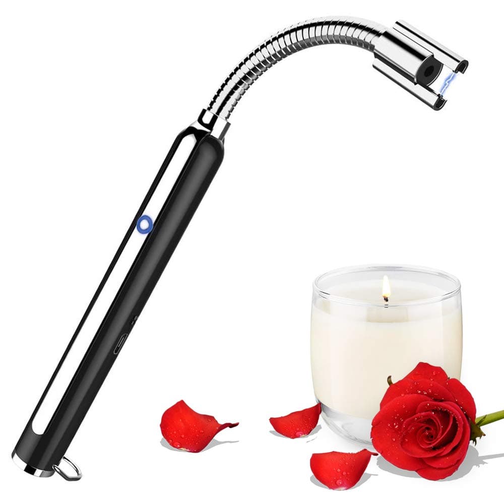 Upgraded Flameless Candle Lighter, USB Rechargeable Plasma Arc Lighter with LED Battery Display, Long Flexible 360° Rotating Neck for Candle Camping BBQ Gas Stove