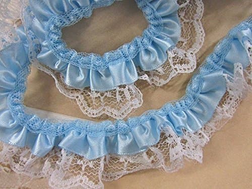 2" Double Ruffle Lace Blu/Wt Trim Crafts Sewing Fabric Polyester 5 Yds.