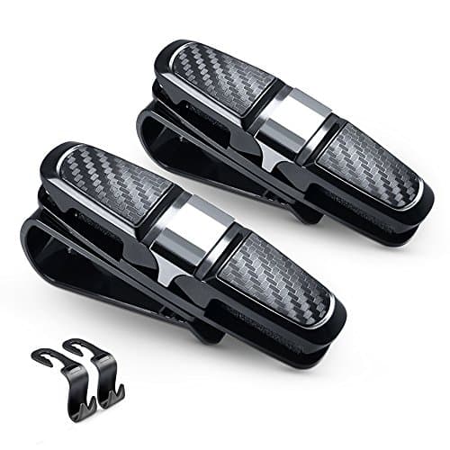 2 Pack Glasses Holders, with 2 Car Seat Hanger Hooks for Car Sun Visor, GOOACC Sunglasses eyeglasses Mount with Ticket Card Clip - Black