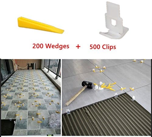 Tile Leveling System (700Pic) 500 Clips + 200 Wedges for Wall Floor DIY and Pro Tile Leveler Spacers Lippage