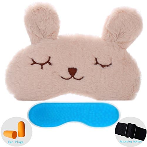 ZHICHEN Silk Eye Mask with Lovely 3D Cute Rabbit or Koala Face Soft Eye Bags Adjustable Sleeping Blindfold for Kids Girls Adult for Yoga Traveling Sleeping Party [Inclulding Ice Bag]