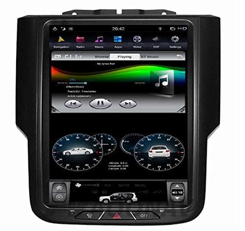 10.4 inch Quadcore Android 1280x768 Car Vertical Screen Tesla Style 32GB ROM Bluetooth GPS Navigation for Dodge Ram1500 DVD Player 2013-2017 (Auto AC car)