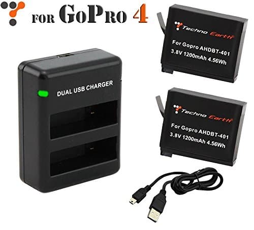 Techno Earth Battery (2-Pack) and Dual Charger for GoPro HERO4 and GoPro AHDBT-401, AHBBP-401