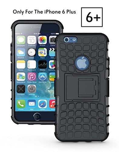 Kingo iPhone 6/6s Plus Case Rugged Heavy Duty Dual Layer with Kickstand (Black)