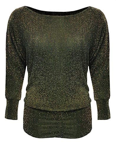 Ladies Plus Size Round Neck Lurex Sparkle Batwing Top Long Sleeve Party Womens Glitter Batwing Loose Top UK Size 14-28