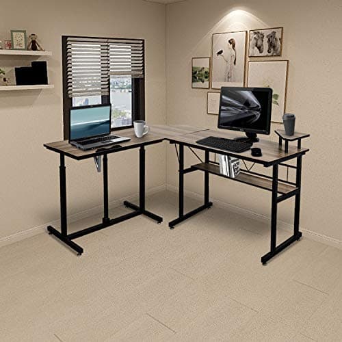 L-Shaped Computer Desk Combination Corner Sturdy Desk with Storage PC Laptop Drawing Table Writing Desk Home Office Workstation with Tiltable Tabletop (Office Desk Set)