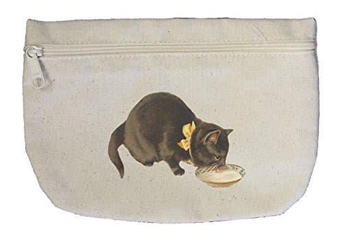 Black Cat Drinks Milk Pets Animals Canvas Pouch with Zipper, Makeup Bag USTON