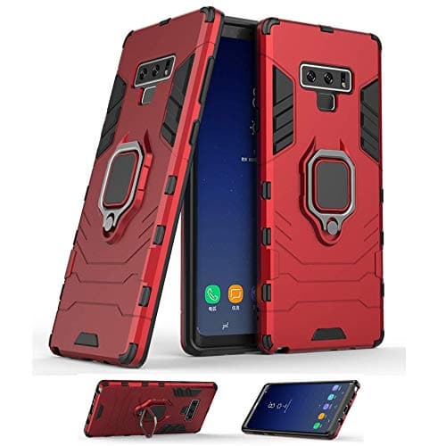 Galaxy Note 9 Case,THRRLY Heavy Duty Shockproof Ultra Slim Hard Case Armor Stand Back Cover with Magnetic Finger Ring Holder for Samsung Galaxy Note 9. (Red)
