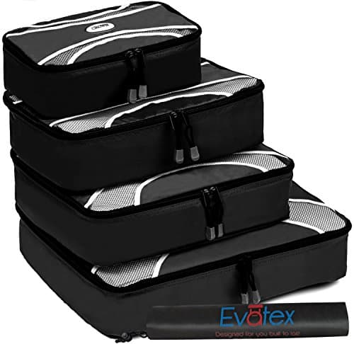 Packing Cubes | Travel Packing Cubes-by Evatex, 4pc Set with Shoe Bag | Packing Cubes for Travel,Laundry Bag- (Black)