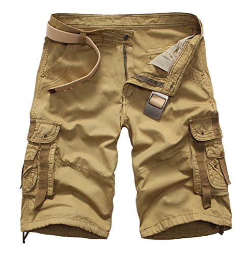 Men's Casual Multi Pocket Cargo Shorts (34, Khaki)