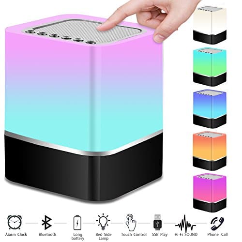 Wanhua Night Light Bluetooth Speaker Alarm Clock, Touch Sensor Bedside Lamp Wireless Bluetooth Speaker with Lights for Kids, Party, Bedroom, Camping