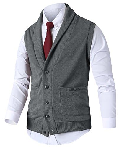 HARRISON83 Mens Slim Fit Shawl Knitted Pullover Sweaters Cardigan Vest/B_NS1104-CHARCOAL-S