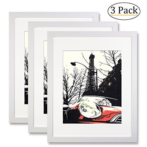 Ohbingo 11 by 14 inch White Picture Frame set of 3 pack for Pictures 8x10 with Mat or 11x14 Without Mat for Wall or Tabletop Decoration