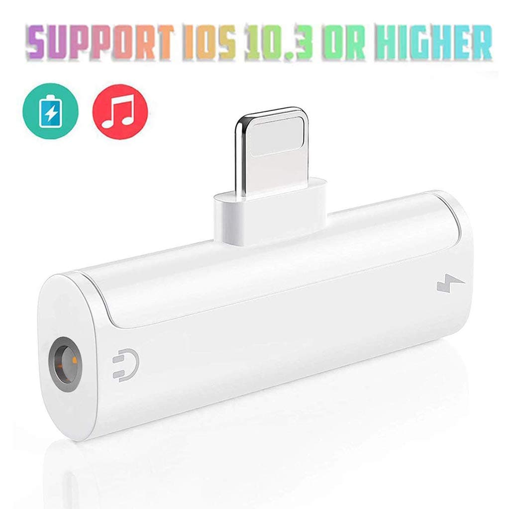 Headphone Adapter for iPhone 3.5mm Audio Aux Jack Adaptor Splitter for iPhone XS Max/11/11 Pro/7/7 P/8/8 P Dongle Splitter Earphone Dongle Headset Cable Convertor Support iOS 12 or Later - White