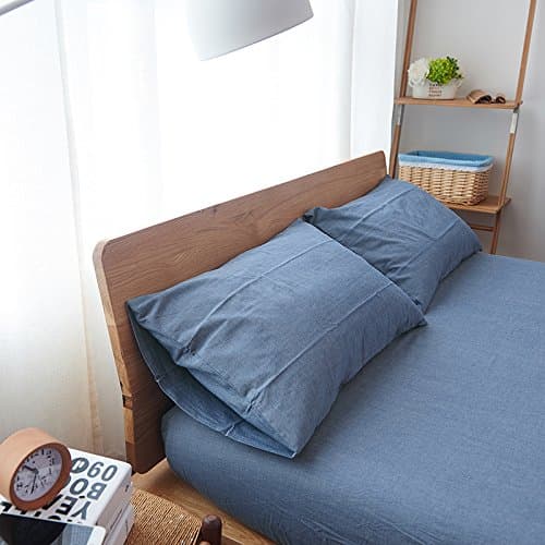 Household 100% Cotton Pillowcase 20”x30”-Light Weight, Comfortable, Extremely Durable Set of 2 (Denim Blue)