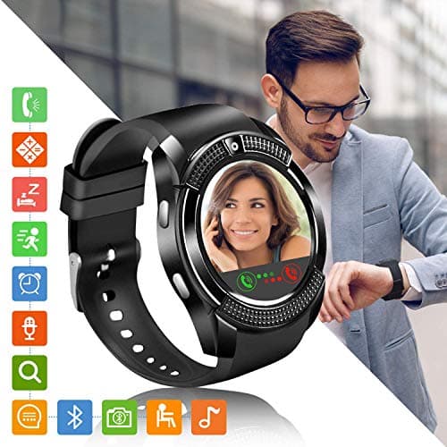 Smart Watches, Smart watch Supports SIM Card Camera Touch Screen Music Play Sports Running Watch with Pedometer Sleep Monitor Fitness Trackers Compatible with Android IOS for Women Men Kids (Black)