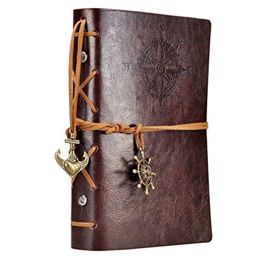 Leather Writing Magic Notebook, 7 Inches Vintage Nautical Spiral Blank String Diary Notepad Sketchbook Travel to Write in, Unlined Paper, Retro Pendants, Classic Embossed（Coffee）