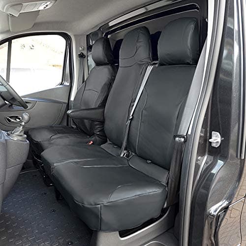 UK Custom Covers Compatible with Vauxhall Vivaro Sportive (2014-2019) Tailored Leatherette Front Seat Covers (WITH Folding Middle Seat) Black SC178B