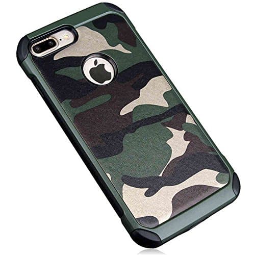 Casbay Apple iPhone 7 Plus Phone Case High Impact Shockproof Dropproof Defender Armor Plastic and Leather TPU Hybrid Rugged Defender Armor Camouflage Case for iPhone 7 Plus Green