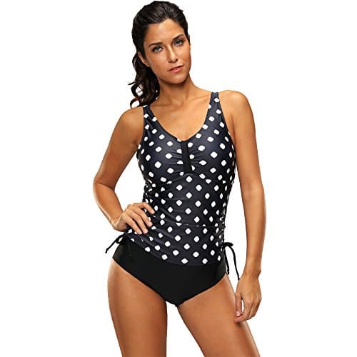Women's Padded Two Pieces Pattern Printed Tankini Swimsuit (X-Large, Black)