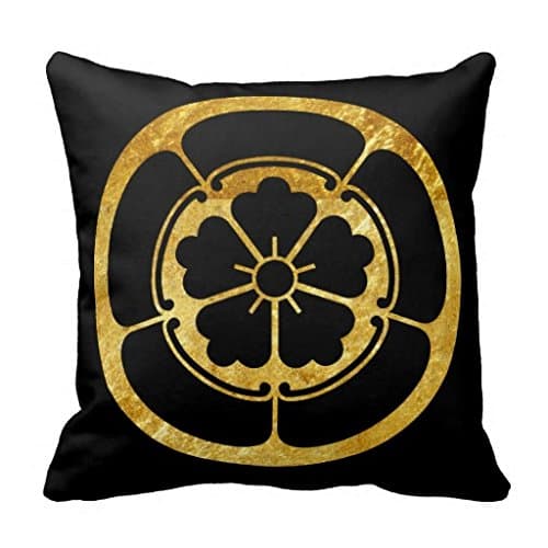 Oda Mon Japanese Samurai Clan Gold On Black Pillow Case