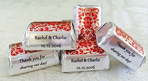 210 RED DAMASK SILVER FOIL Themed Wedding Candy wrappers/stickers/labels for HERSHEY NUGGET CHOCOLATES (Personalized Favors) by The Camera Depot