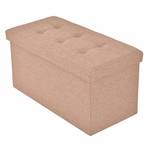 Folding Bench Storage Stool Box Footrest Furniture Decor Beige