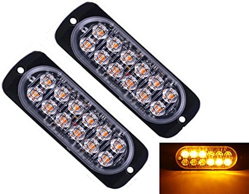 2pcs Universal Super Bright Car Truck Warning Caution Emergency Construction Surface Mount Waterproof Beacon Flash Caution Strobe Light Bar (12-LED, Amber &amp; Amber)