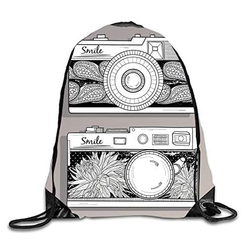gthytjhv Smile Cameras Sackpack Drawstring Backpack Waterproof Gymsack Daypack For Men Women Smile Cameras1 Lightweight Unique 16.9x14.2