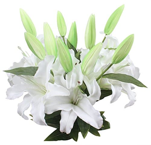 Duovlo 34'' Artificial White Lilies Bouquets Real Touch Tiger Lily Flowers With 4 Heads for Wedding Home Party Decor,Pack of 2
