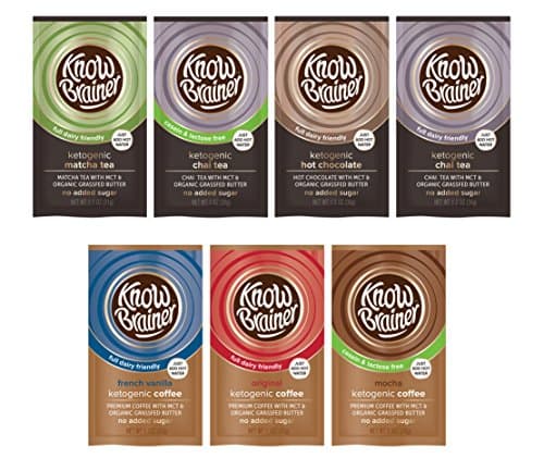 Know Brainer 7 Pack of Ketogenic Instant Coffee - Instant Teas - Instant Hot Chocolate (1 of each flavor)