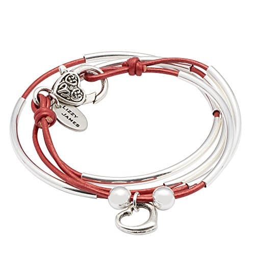 Mini Friendship Wrap with Open Heart Charm Medium Bracelet With Metallic Moroccan Red Leather by Lizzy James
