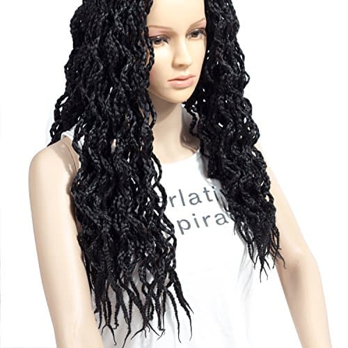 Ceedee 6 packs Curly Box Braids Crochet Hair Extensions Pre-made Box Braids Synthetic Fiber Faux Locs Goddess Locs Wavy Braiding Hair 24 Strands Crochet Hair (20 Inch, 1B#)