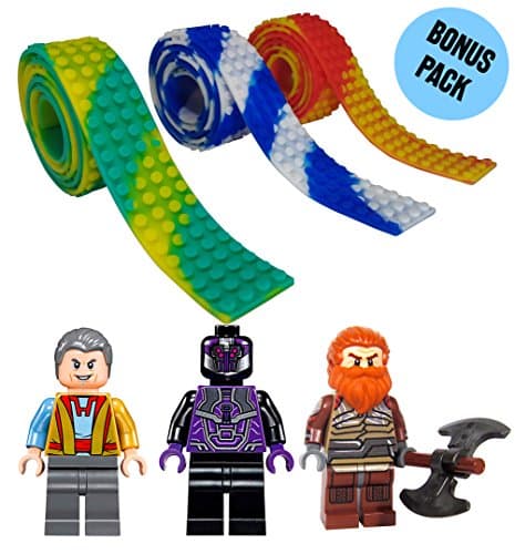 4 Dots Block Tape for Lego Bricks Mix Colors, Non-toxic Cuttable Reusable, 3 Colors 3.2 Feet Lengh Each Plus 3 Juniors Elite Minifigures