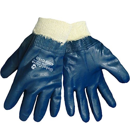 Global Glove 400FC Full Coated Nitrile Dipped 2 Piece Interlock Liner Glove with Knitwrist Cuff, Work, Large, Light Blue (Case of 72)