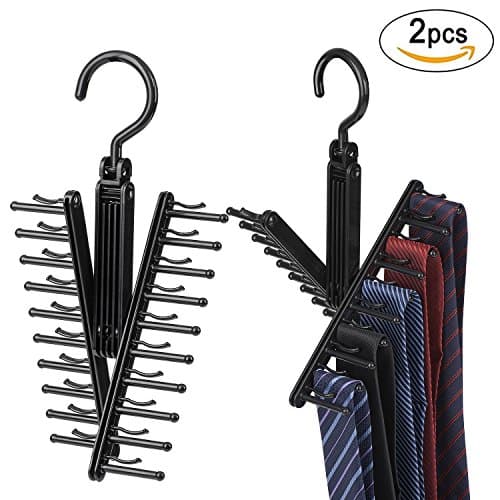 Porsin Tie Belt Rack - Adjustable 360 Degree Rotating Design Tie Rack, Quality Non-Slip holds 20 Ties, Hanging Indoor Necktie Rack Hanger Rack Tie 2PCS