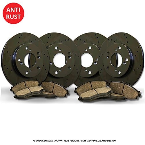 (Front+Rear Kit)(Heavy Tough-Series) 4 Black Coated Cross-Drilled Disc Brake Rotors + 8 Ceramic Pads(Fits:- TSX Accord)(5lug)