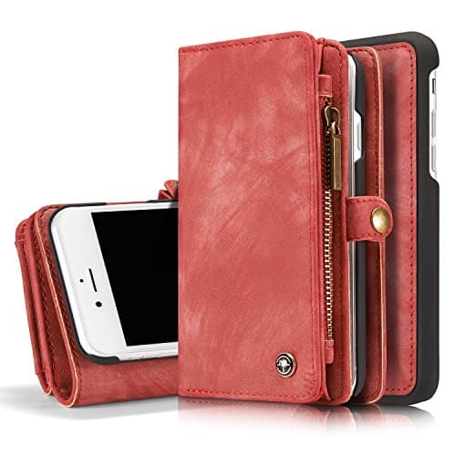Aiomao Luxury Flip Leather Case For iPhone 7 iPhone 8 Card Slots Wallet Cover Magnetic Removable Case Phone Accessories (RED)
