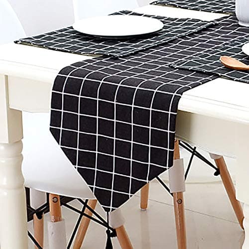 Bestenrose Table Runner Home Tablecover Decorative 2 sides Cotton Linen Classic Table Bedding Mat Dining Room Party Holiday Decoration (Black, 12” x 82“(32 * 210cm))