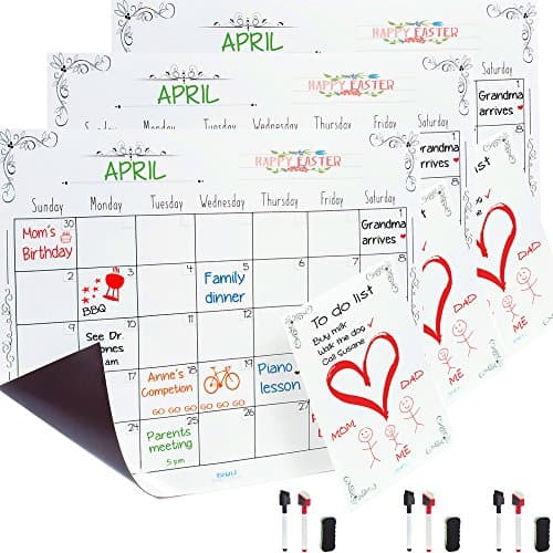 Magnetic Dry Erase Calendar, Notepad, and Adjustable Photo Frame for Kitchen Refrigerator – Monthly Magnetic Fridge Calendar Board Planner with Two Markers and Eraser Pack of 3
