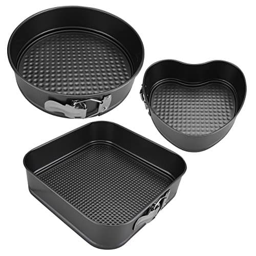 3Pcs Springform Pans, WarmHut set of 3 Nonstick Baking Pans 7"/8.5"/9" Leakproof Cheesecake Bread Pie Bakeware Pan, Heart Round Square Shape